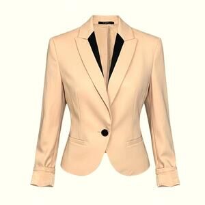 EXPRESS Womens (0) Tan Beige/Black Career Blazer Jacket Tux Lapels Silky Lining